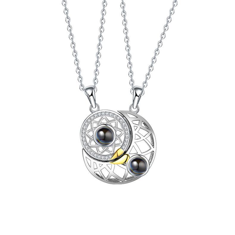 Sun Moon Projection Couple Necklace for Men and Women A Pair of Pendant Magnets INS Small Design Collar Chain Necklace