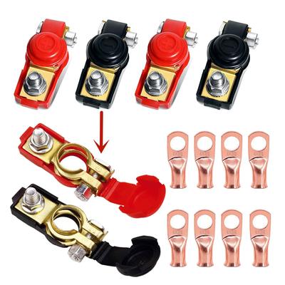 4Pcs Quick Discharge Battery Terminals Negative and Positive Copper Plate Car Battery Clamp Connections 12V/24V/48 V for Boats Truck Car Van