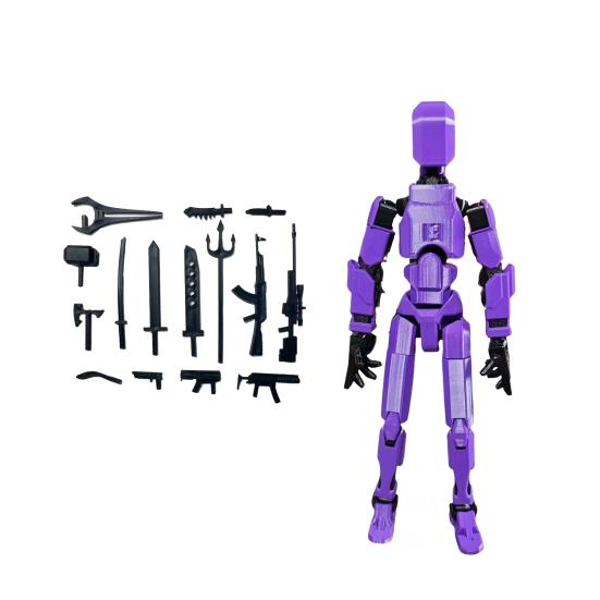 

1 набор фигурок робота с 15 видами оружия, многосочлененная подвижная 3D-печатная модель робота, шарнирная фигурка-манекен, украшение для детей и взрослых, подарок фиолетовый