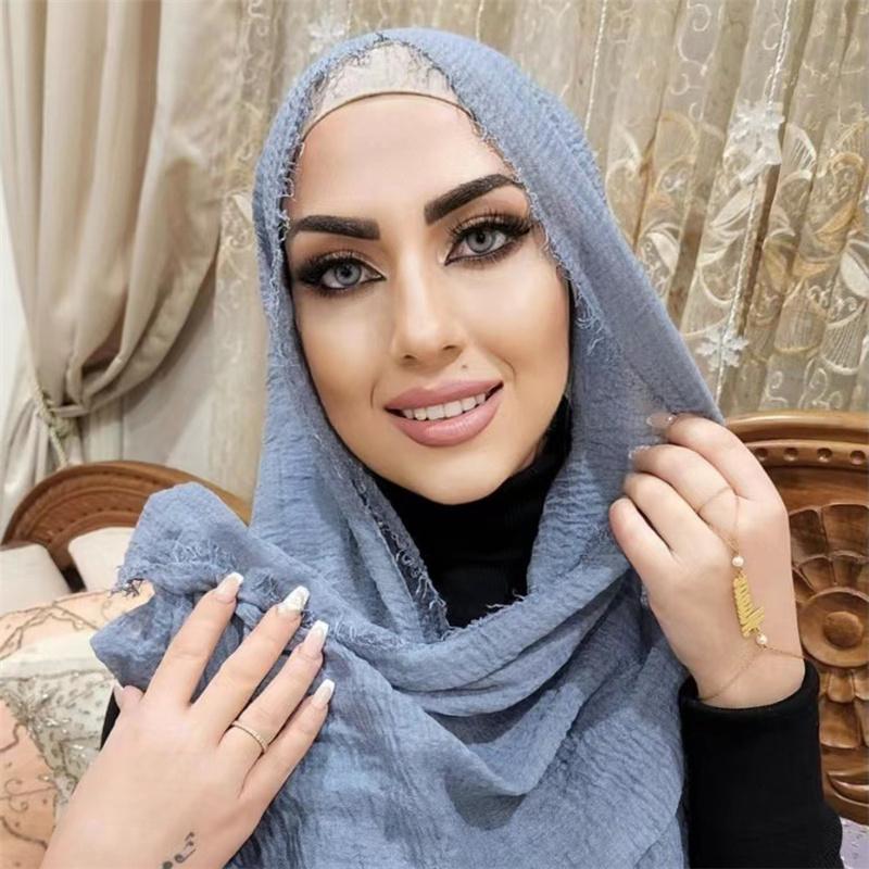 180*90cm Women Cotton Linen Crinkle Scarf Shawl Hijab Long Headscarf Scarves Head Wraps Solid Color Scarves Female Plain Head Scarf