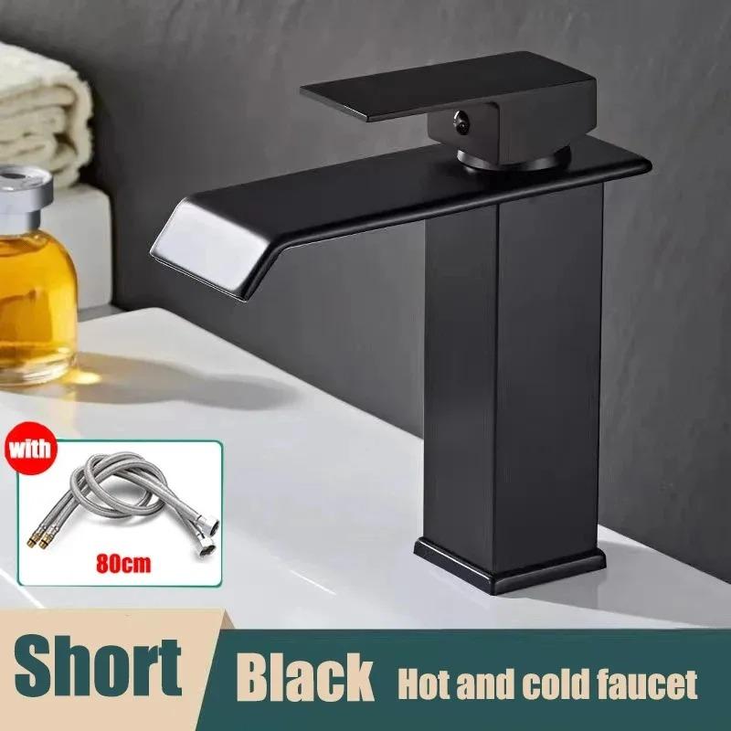 Black waterfall hot and cold faucet wash basin countertop basin bathroom cabinet splash proof basin faucet kitchen 1pcs
