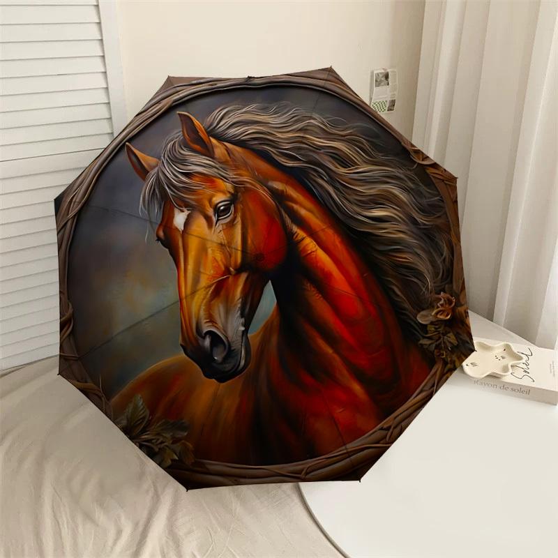 

1PC Horse Artwork Umbrella-8-Rib Reinforced, Automatic Open, Lightweight & Durable, Cute Fashion Accessory for Outdoor-K1313