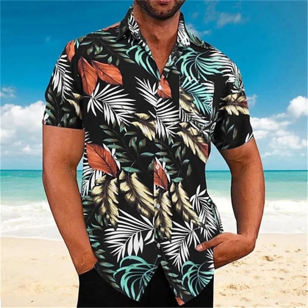 Men's Summer Breathable Plant Print Shirt Hawaiian Seaside Comfortable Short Sleeved Fashionable Design New Model Cool