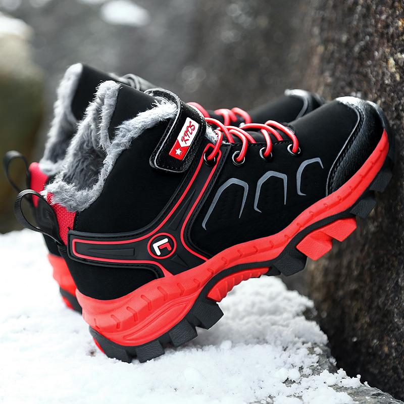 Kids Hiking Shoes Plush Keep Warm Strong Climbing Winter Sports Shoes Anti Slip Wear-Resistant Winter Snow Boots for Children