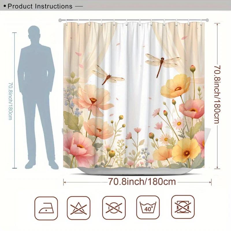 Charmier Duschvorhang mit Libellen und Blumen - Mehrstil-Badezimmerdekoration, Perfekt für Liebhaber von Natur-inspiriertem und Praktischem