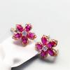 585 Purple Gold Plated 14K Rose Gold Inlaid Flower Ruby Earrings for Women Classic Glamour Luxury Engagement Dinner Jewelry