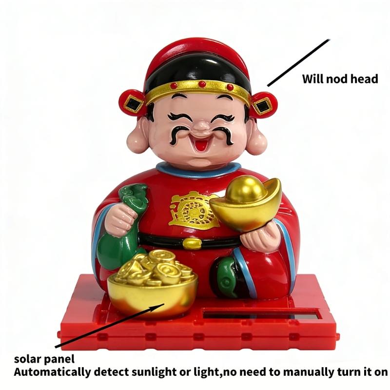 Lightweight Plastic Fortune God Nodding Figurine for Automotive Decoration Solar Powered Energy Efficient