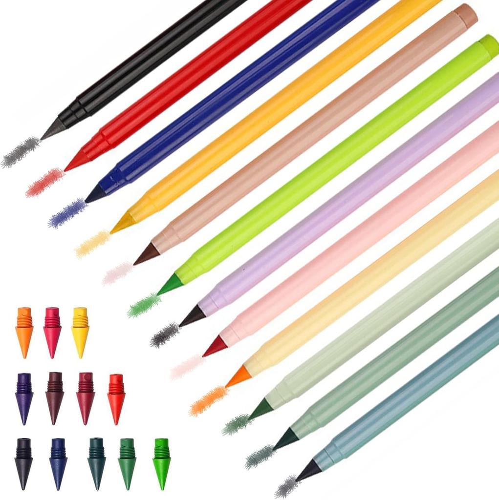 12/13 Stück Farbiger Tintenloser Stift mit Austauschbarer Spitze Ewigkeitsstift Infinity-Stift zum Schreiben Zeichnen Skizzieren
