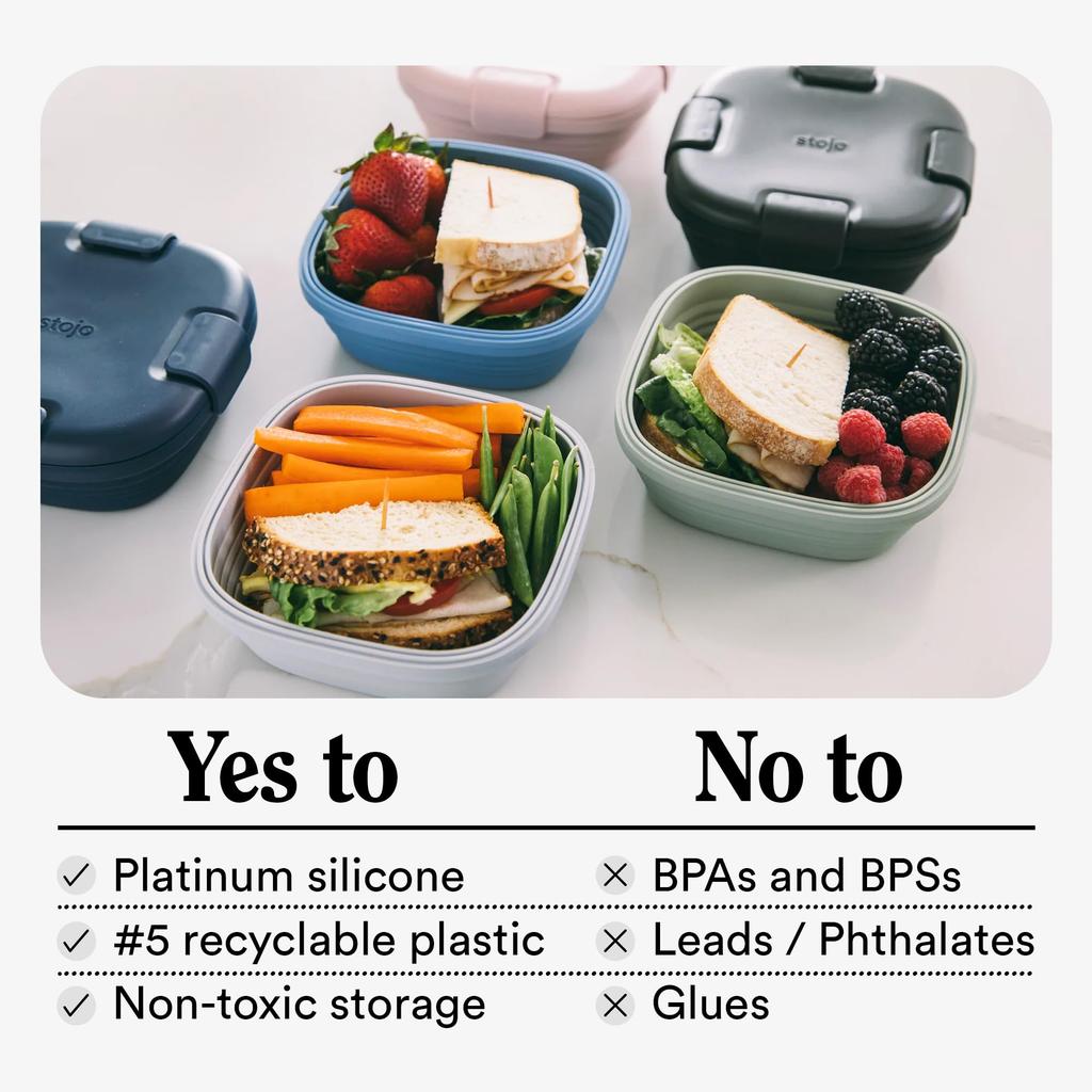 Stojo Collapsible Sandwich Box Reusable Travel Camping Food Storage Snack Box with Lid 24 Carnation - Pocket-Sized - Oz, (Pink)