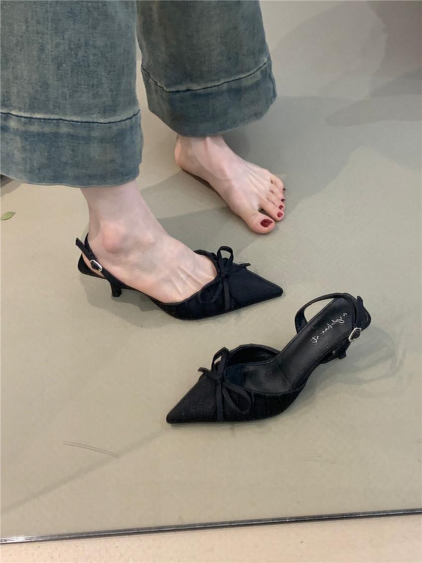 

Niche Socialite High Heels Women S Spring French Temperament Elegant Bow Pointed Thin Heel Bag Head Sandals 35