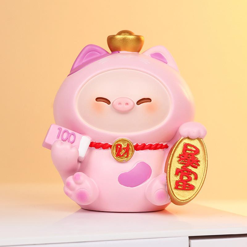 Cat Decor Resin Figurine With Wealth Symbols For Home Office Gift Ideas