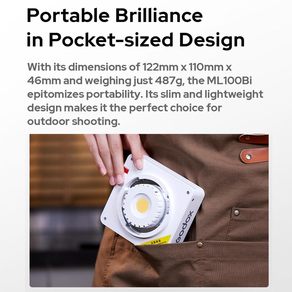Godox ML100BI LED Portátil para Fotografía Rango de Temperatura de Color con Mango Luz de Bola 11 Luces FX Múltiples Opciones de Alimentación Versión Godox ML100 Luz,