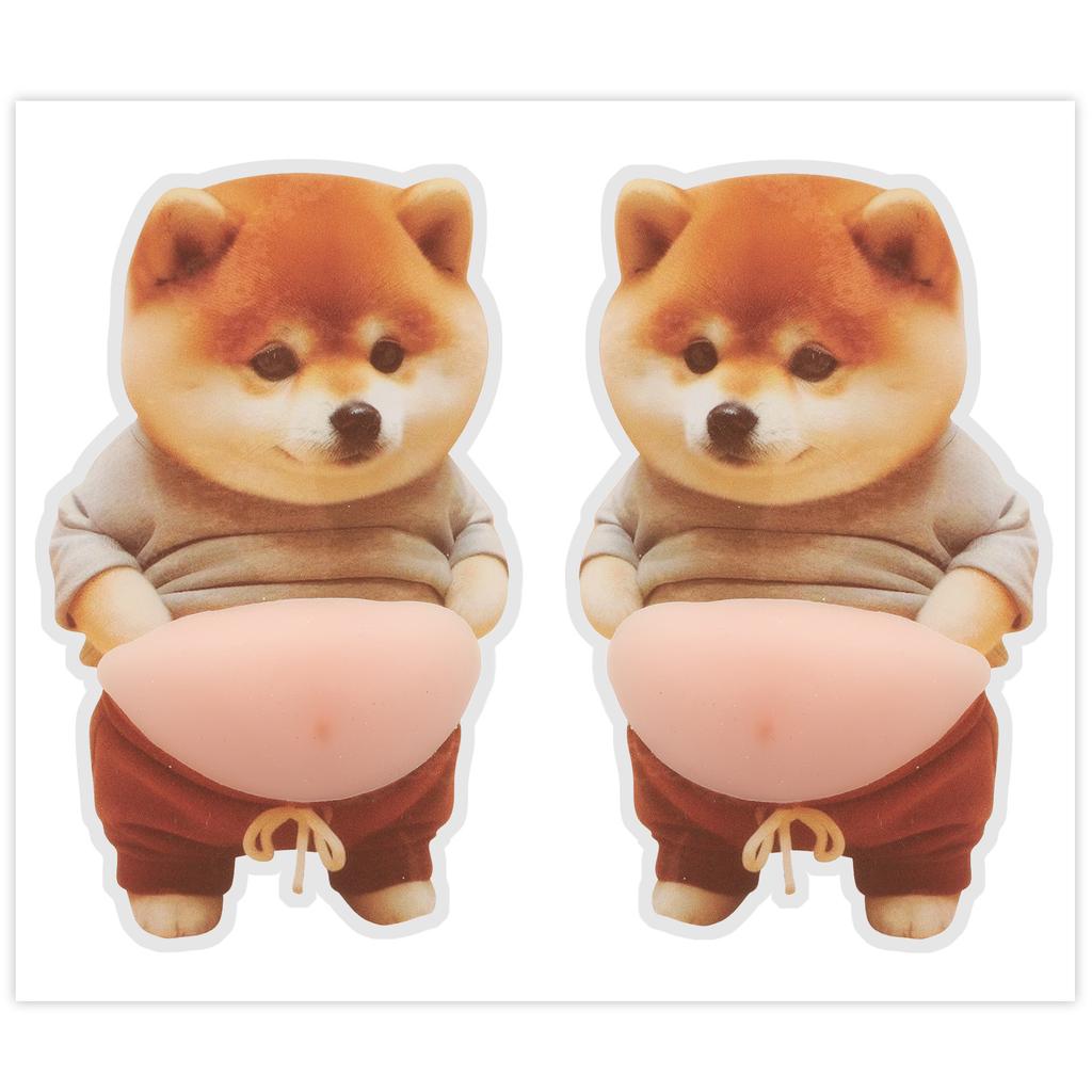 2Pcs 3D Shiba Inu Dog Belly Sticker Squeezeable Decoration Soft Pink Background Mobile Phone Decoration Sticker For Home Decor