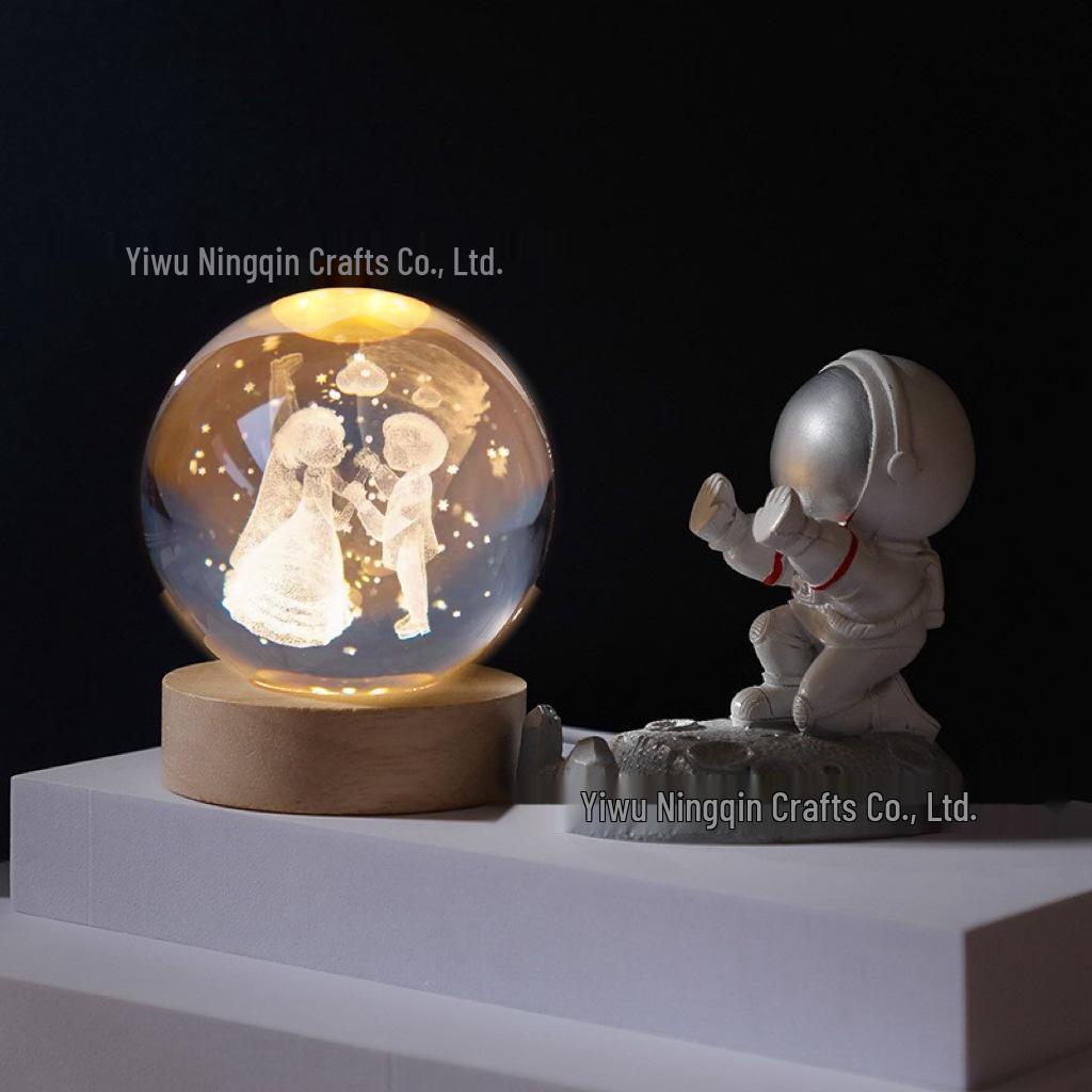 3D Carved Rose Crystal Ball Night Light - Luminous Glass Gift, Valentine's Day Ornaments