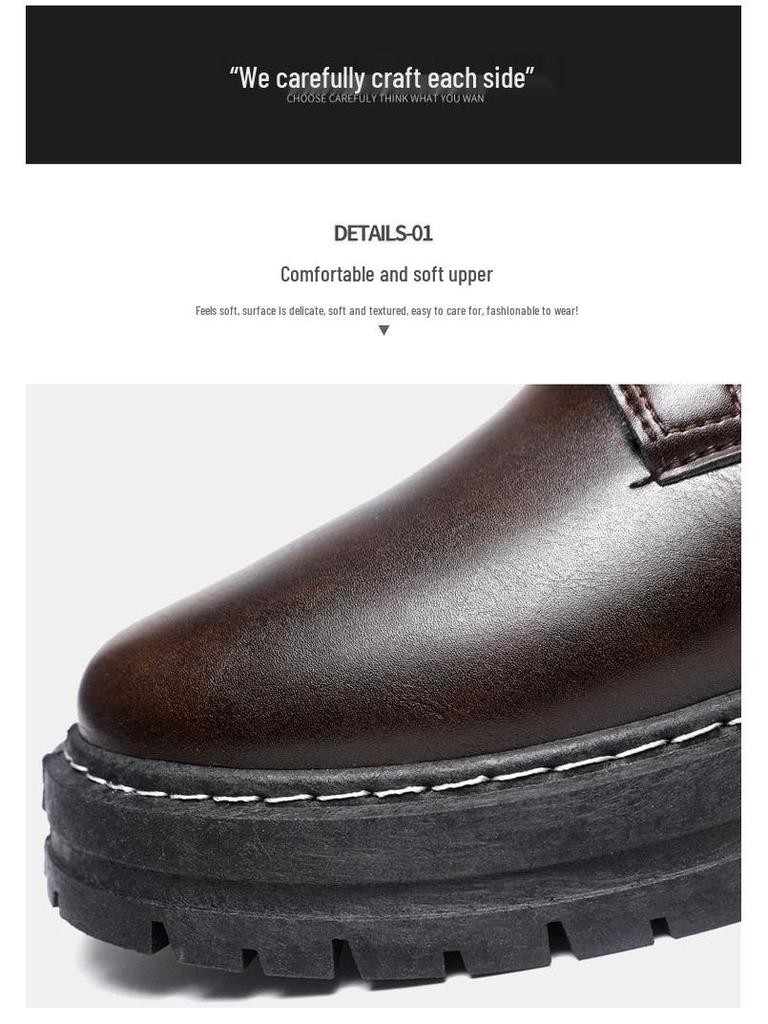 Men's Winter High-Top Leather Snow Boots - Warm & Non-Slip, British Style