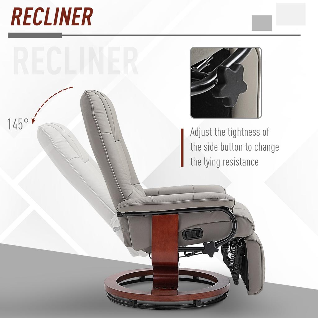 Reclining Swivel Chair, with Footrest - Grey