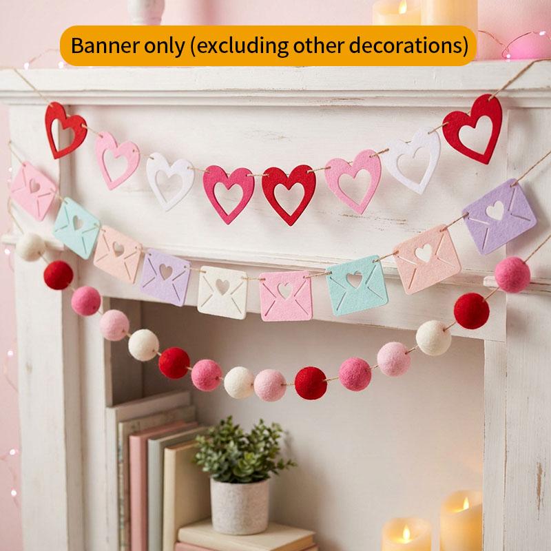 Neue Rot-Rosa Herz Filzblumen-Girlande Banner Für Valentinstag Hochzeit Verlobung Party Dekoration Und Heimdekoration
