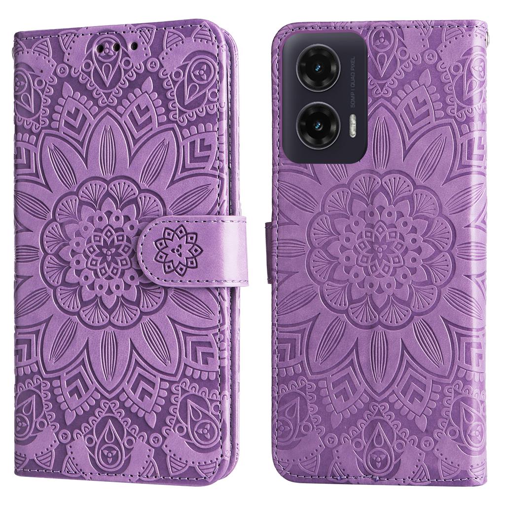 For Motorola Moto G35 5G Case Sunflower Imprint Leather Wallet Phone Cover