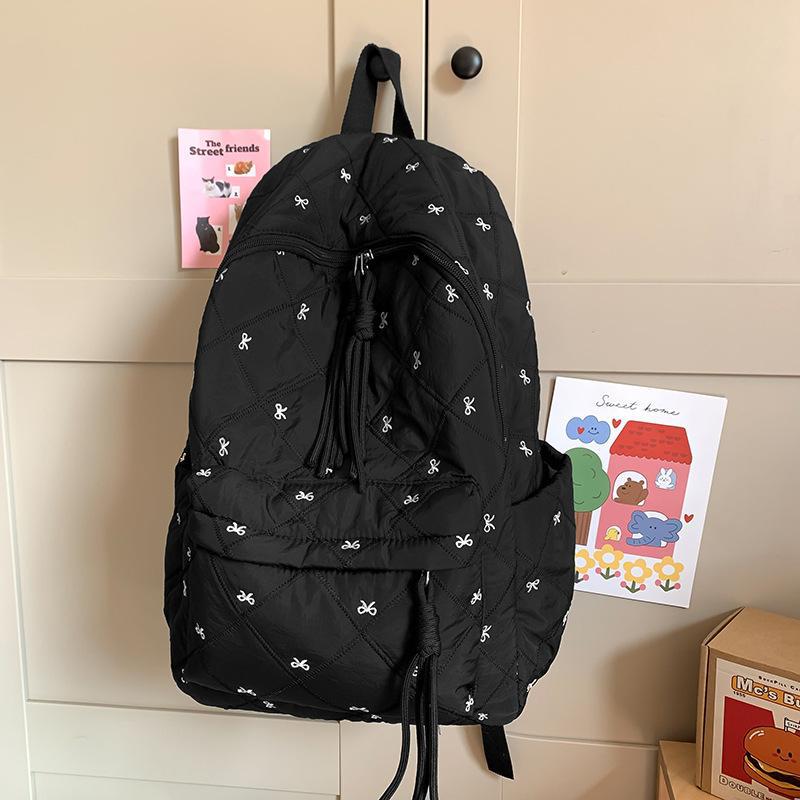 Schoolbag New Lightweight Niche Junior High School Students Autumn and Winter High-value Cotton Clothes Backpack Bow Cute Embroidered Backpack
