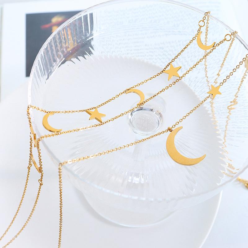 

Romantic Star Moon Double Layered Titanium Necklace for Women