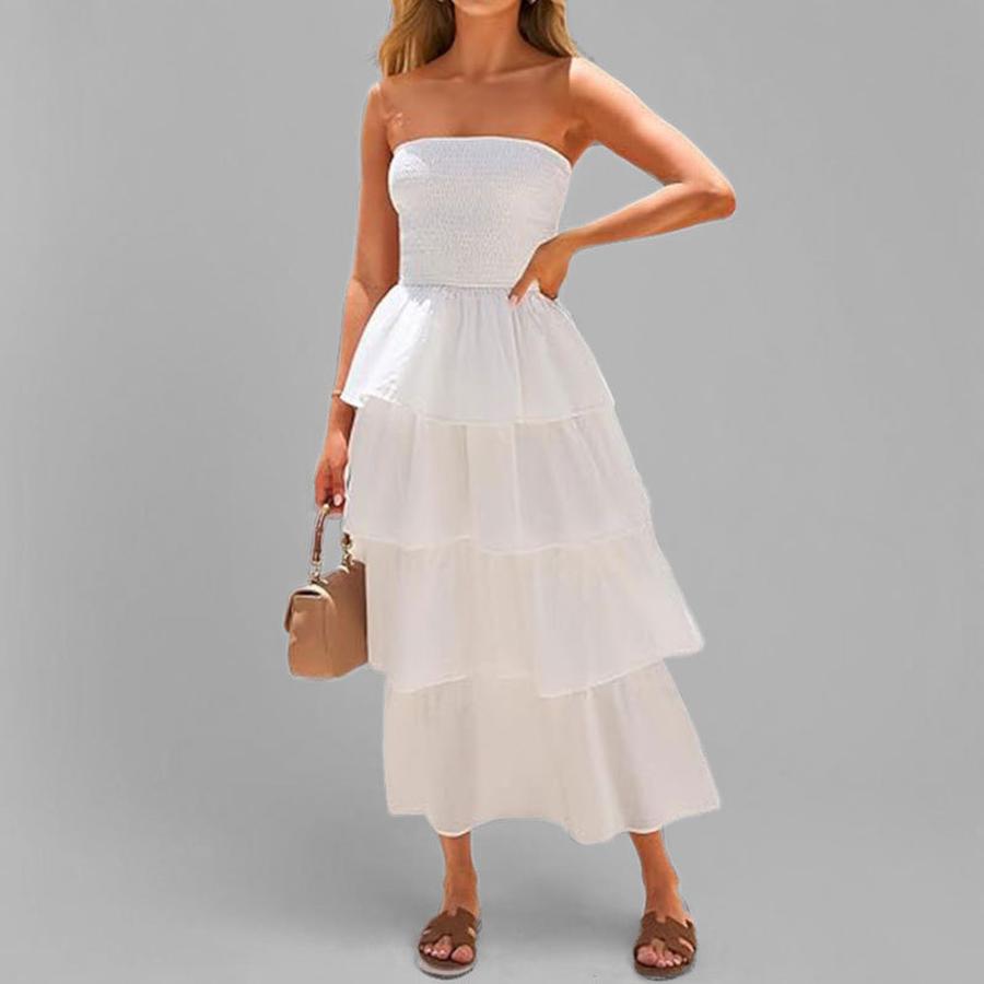 Spring New Arrivals Women's Wear Fashion Casual Solid Color Ruffled Camisole Cake Dress
