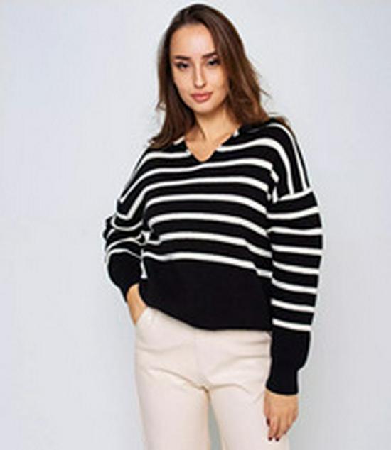 Europeisk och Amerikansk Färgblock Randig Halvdragkedja Stor Storlek Stickad Tröja Kappa