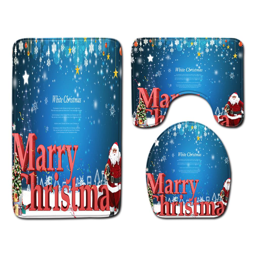 Christmas Bathroom Non-Slip Doormat Bathroom Waterproof Shower Curtain Toilet Floor Mat Four-Piece Shower Room Absorbent Carpet