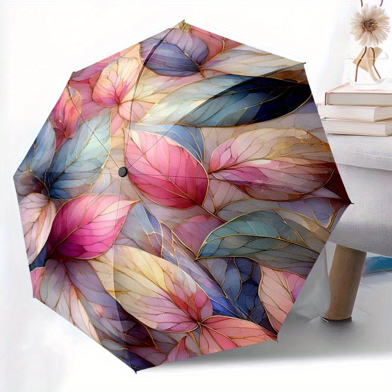 

Automatic Open/Close Umbrella with Sturdy Iron Frame - Windproof Compact Travel Umbrella, Elegant Floral-like Leaf Pattern in (as the picture,Iron&8K)