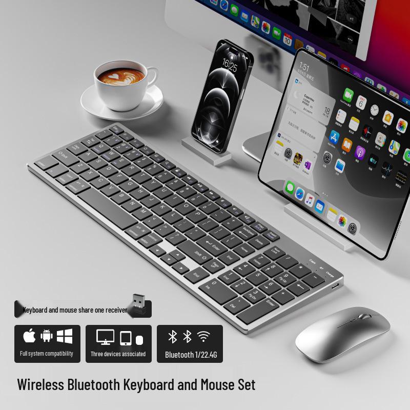 Thin Dual-Mode Wireless Bluetooth Keyboard & Mouse Set for MacBook, Laptop, Phone, iMac
