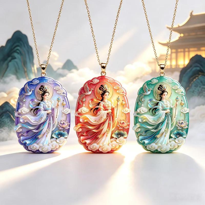 Nine Tailed Fox Enamel Pendant Necklace Chinese Style Vintage Design Jewelry for Women Banquet Wear Accessory