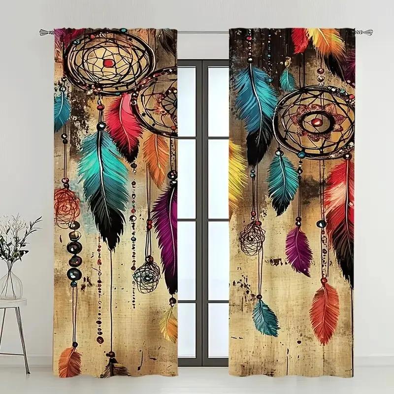 Dreamy Feather Printed Curtains Suitable Bedrooms Living Rooms Home Decoration Family Christmas Curtain Made Of Polyester Washable Great Room Ready