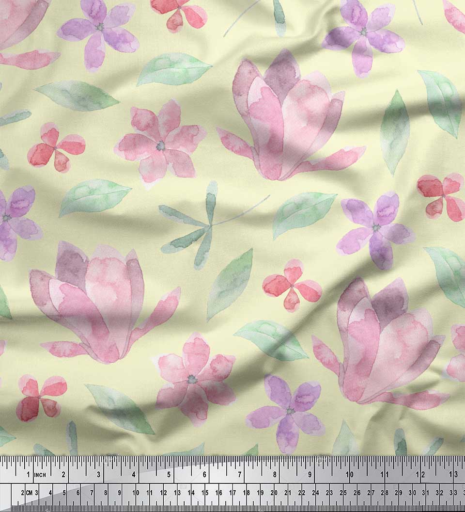 

Soimoi Pink Japan Crepe Satin Fabric Leaves & Periwinkle Floral Fabric Prints By metre 42 Inch 42 Inch Wide - Poly Crepe жовтий