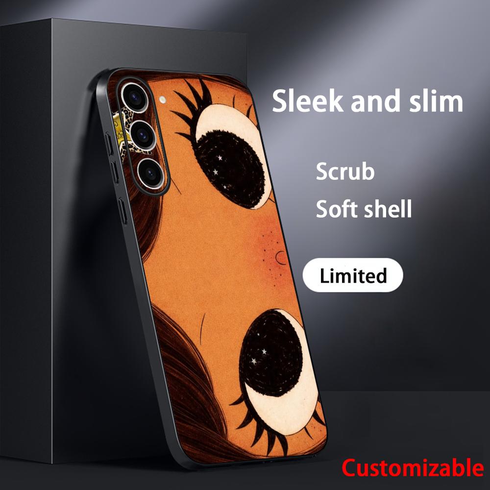 Big-eyed Cute Girl Cartoon Design Phone Case For Samsung Galaxy S26 S25 S24 S23 S22 S21 Plus Ultra Note20 Soft Black