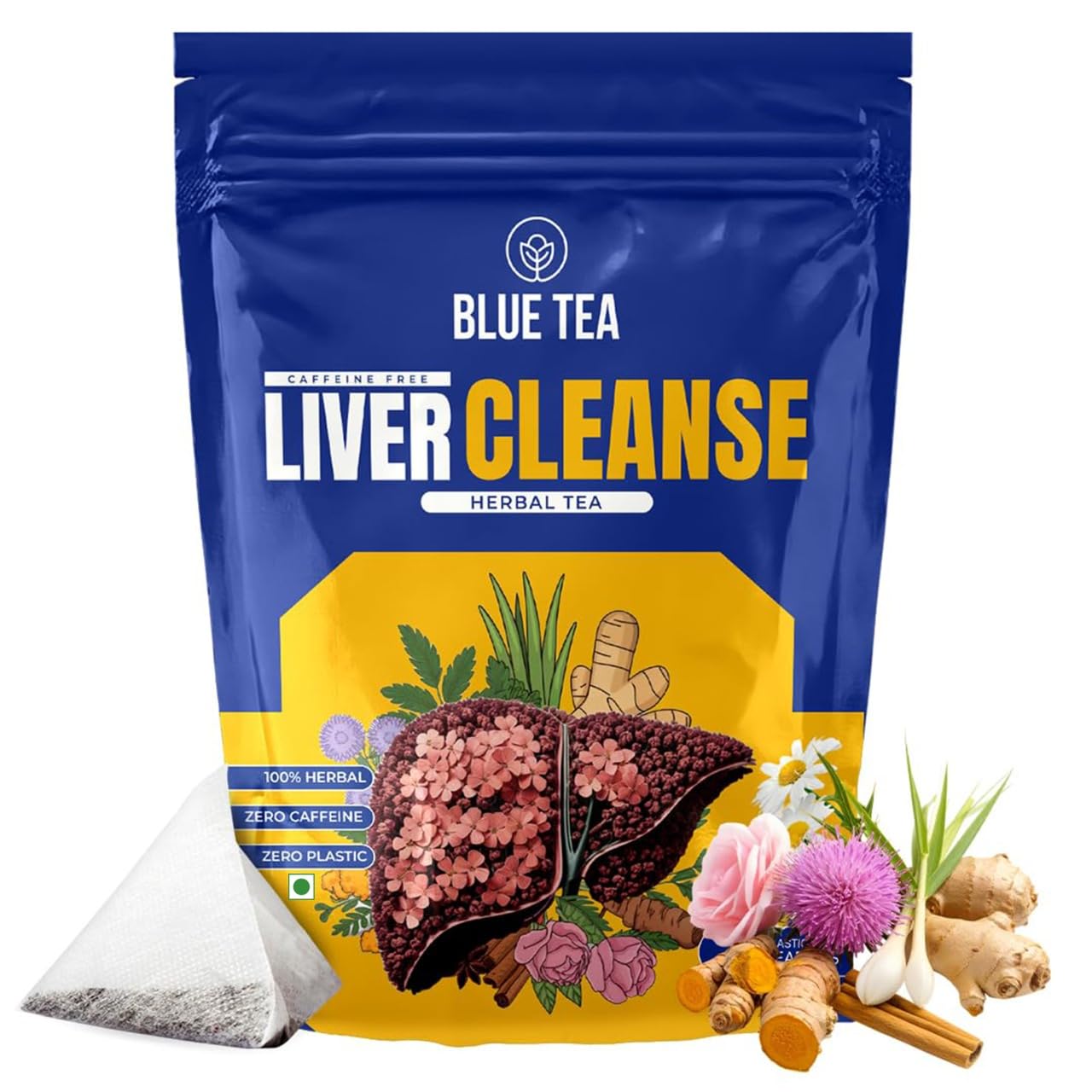 BLUE TEA - Liver Cleanse Tea - 30 Tea Bags - Plant Based | Helps with Fatty Liver Detox | Improves Liver Health | Milk Thistle, Manjistha, H