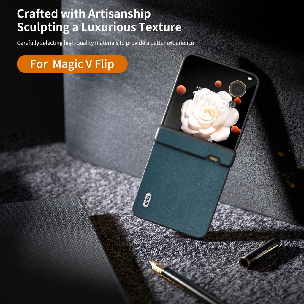 Für Honor Magic V Flip 5G Hülle Echtes Rindsleder + PC Scharnierschutz Handyhülle