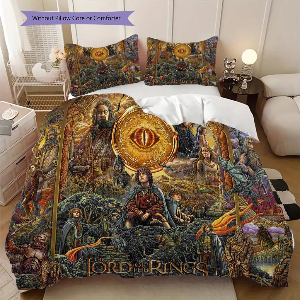 Fantasy Epic Lord Rings Three-piece set (1 * duvet cover + 2 * pillowcase, without core) 2D Flat Bedding set Christmas birthday gift