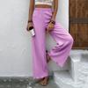 Womens Fashionable Solid Color Loose Fit High Waisted Straight Leg Casual Pants