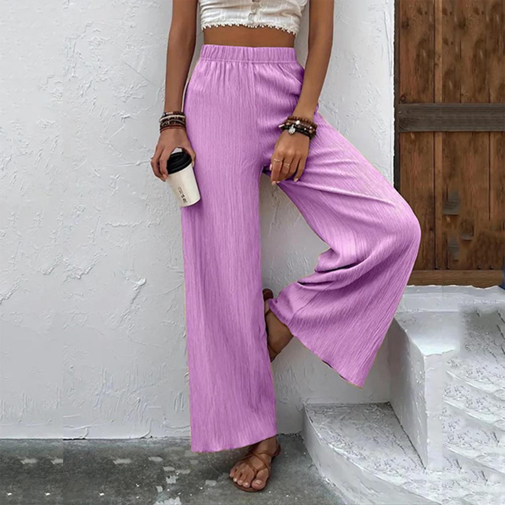 Womens Fashionable Solid Color Loose Fit High Waisted Straight Leg Casual Pants