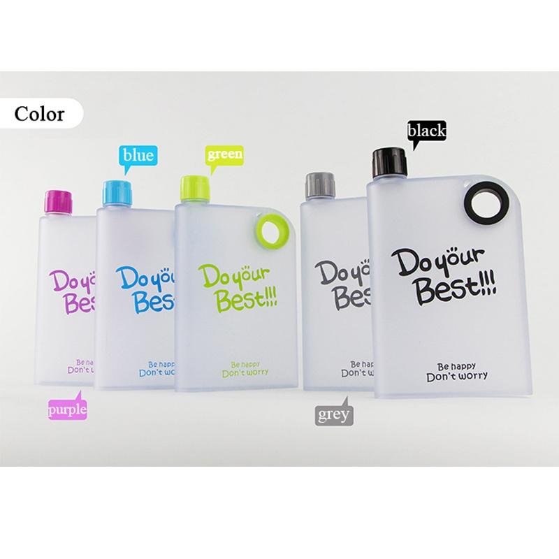 Travel Flat Water Bottle Matte Surface Drinking Bottle Portable Squeeze Paper Plastic Bottle Notebook Sports Bottle