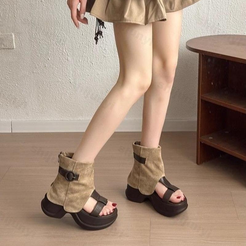 Fashion Women's Fashion Retro Design Open Toes Casual Cool Boots 2025 Summer New Comfortable Versatile Thick Soled Clip Toes Short Boots