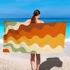 Retro Wavy Striped Beach Towel Geometric Minimalist Abstract Wave Print Quick Dry Sandproof Absorbent Towel for Beach Vacation
