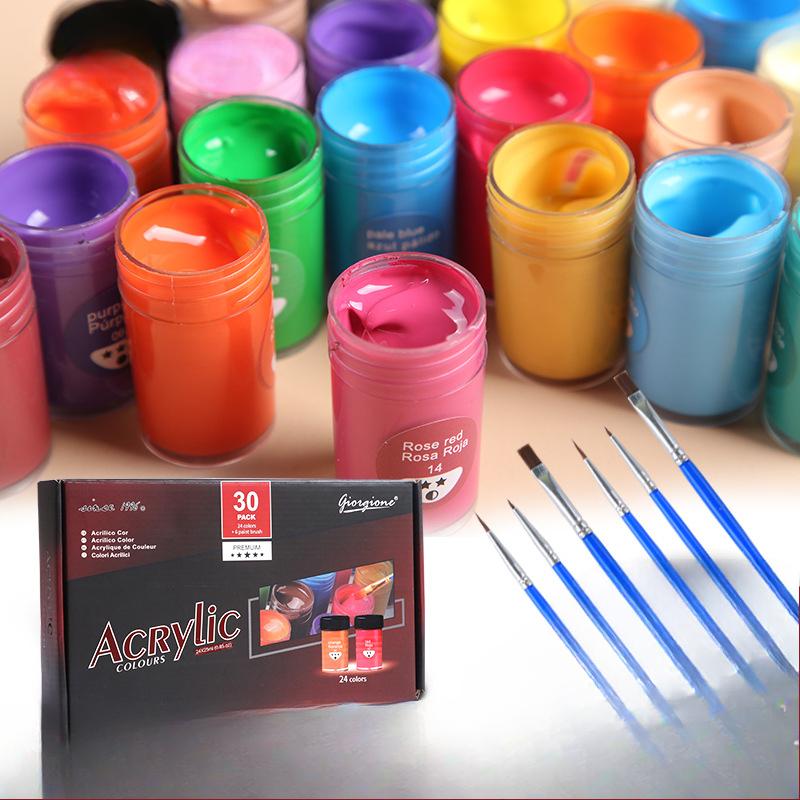 Acrylic Paint Set With6 Brushes,24 Colors (25ml) Craft Paints for Artists Kids Canvas Ceramic Wood Rock Painting Art Supplies