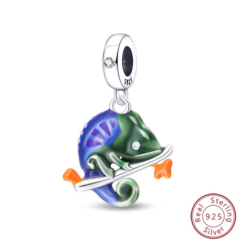 

100% Copper Colorful Chameleon Animal Charms Beads Fit Qikaola Original Bracelets Diy Birthday Jewelry Making