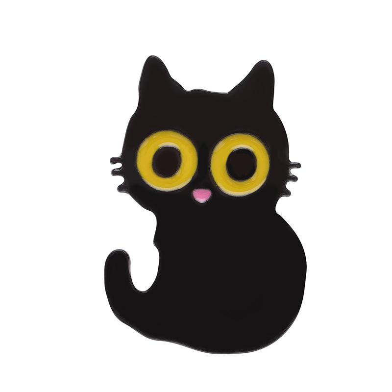 Cute Cat Black Brooch Set With Delightful Floral And Plant Motifs Perfect For Fall Fashion