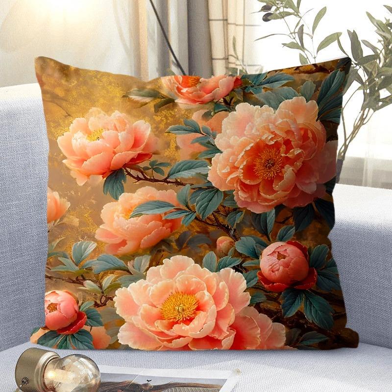 Dekoracyjna poszewka na poduszkę z motywem kwiatów piwonii, kwadratowa poszewka na poduszkę do salonu i sypialni