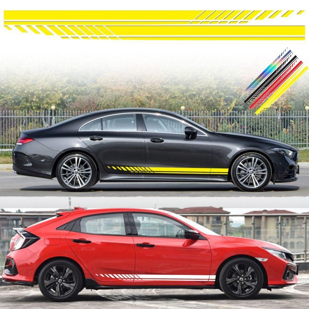 

2Pcs Multi-color Car Side Stickers PVC Racing Stripe Graphic Stickers for Decoration Red