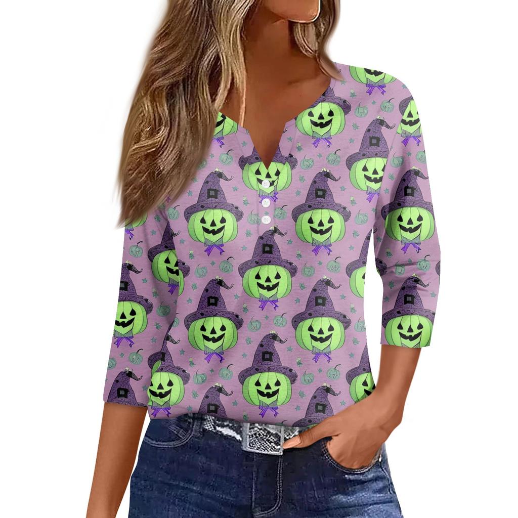 Damen Casual Mode Sexy Bequem V-Ausschnitt Halloween Siebenärmeliges Oberteil