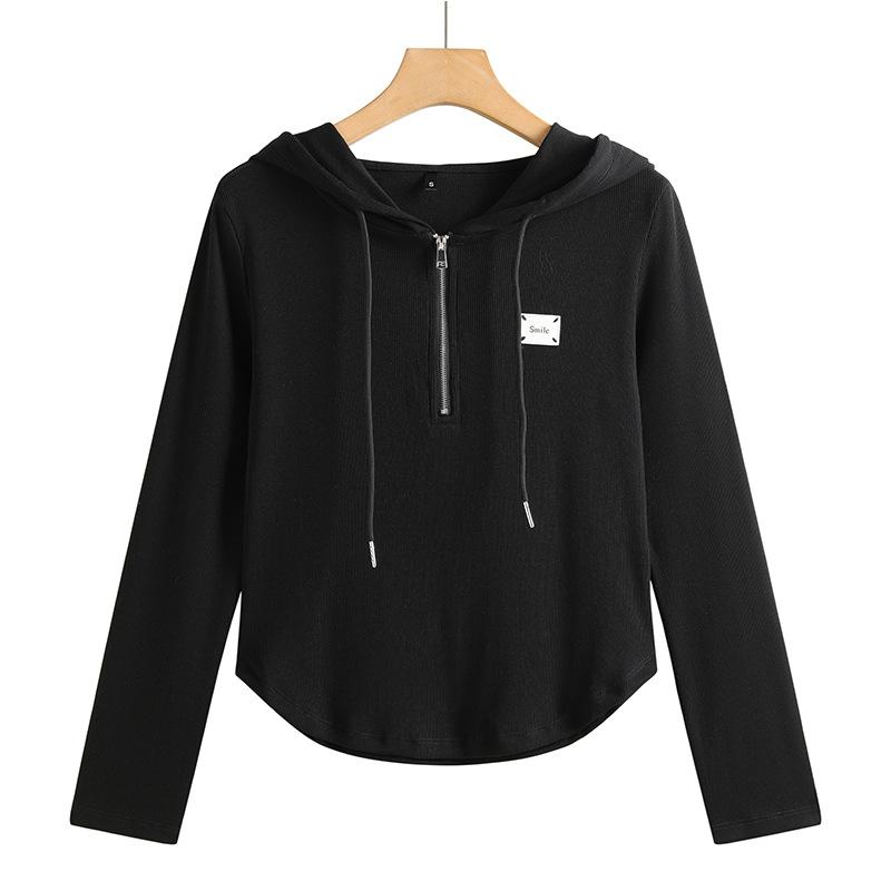 Maglietta da donna primaverile e autunnale, alla moda e versatile, felpa con cappuccio slim fit coreana, giacca in cotone con cerniera