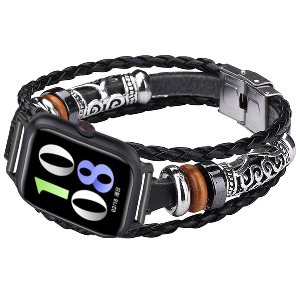 20mm Ethnic Band Bracelet for Samsung Galaxy Watch FE 40mm/Watch7 44mm/40mm Leather+Metal Wrist Strap