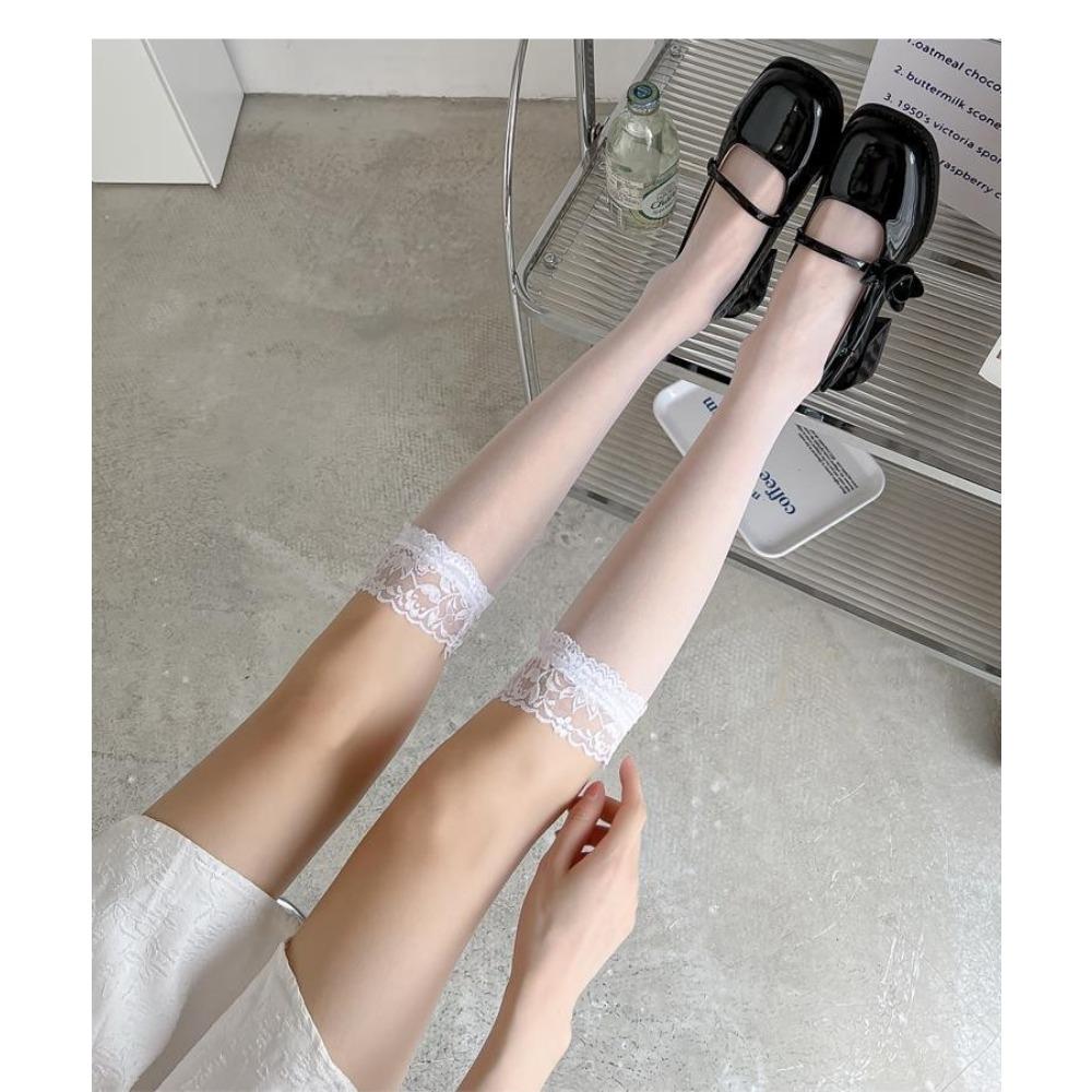Japanese JK White Lace Pure Calf Stockings Lolita Spring and Summer Thin Transparent Tube Socks